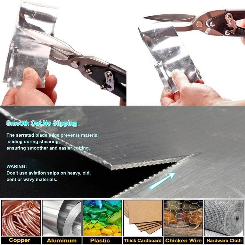 Warmtree 10 Inch Aviation Tin Snips, Heavy Duty Chrome Vanadium Steel Metal Cutter Shears for Cutting Sheet Metal, CR-V Straight Cut - Image 4